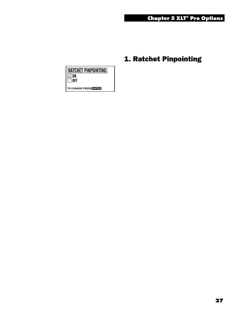 Ratchet pinpointing, 27 chapter 5 xlt, Pro options | White’s Electronics Spectrum XLT User Manual | Page 27 / 56