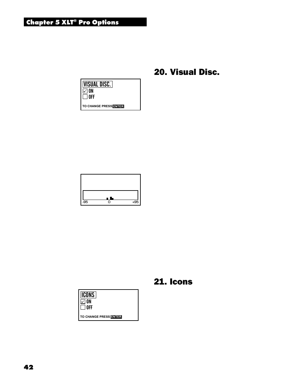 Visual disc, Icons, 42 chapter 5 xlt | Pro options | White’s Electronics Spectrum XLT User Manual | Page 42 / 56