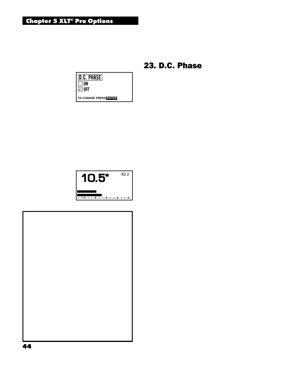 D.c. phase, 44 chapter 5 xlt, Pro options | White’s Electronics Spectrum XLT User Manual | Page 44 / 56