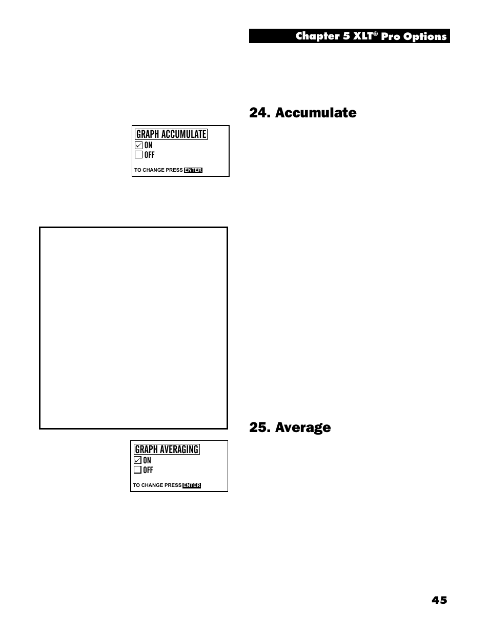 Accumulate, Average, 45 chapter 5 xlt | Pro options graph accumulate, Graph averaging | White’s Electronics Spectrum XLT User Manual | Page 45 / 56