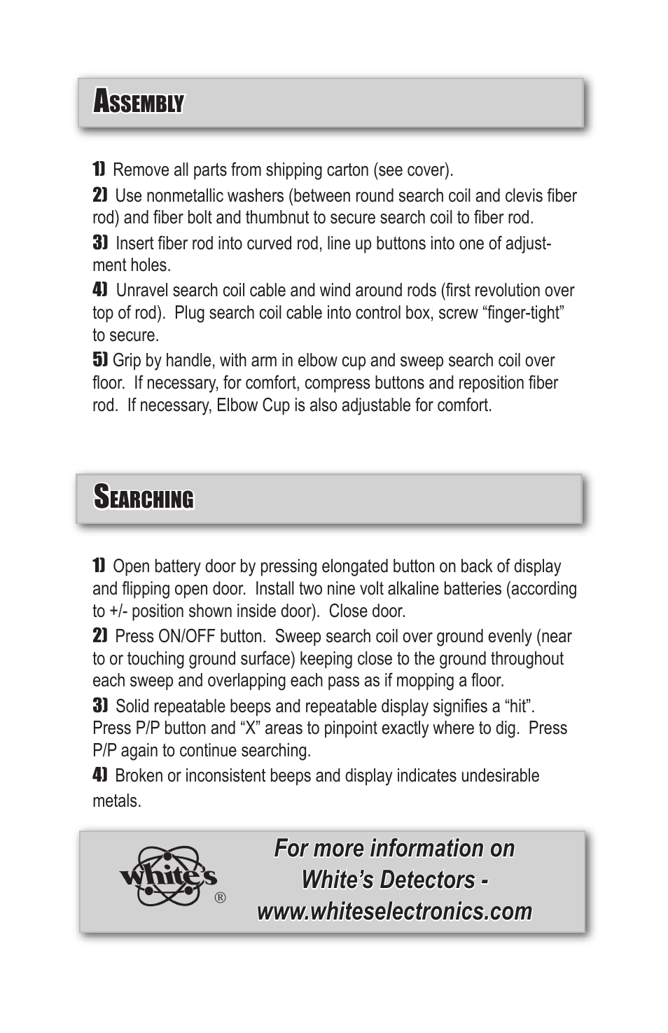White’s Electronics Coinmaster Pro User Manual | Page 2 / 4