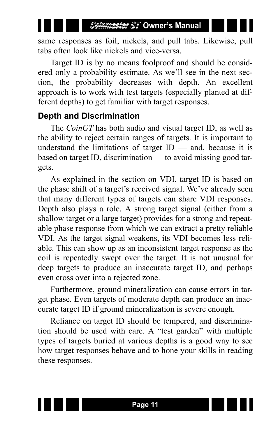 White’s Electronics Coinmaster GT User Manual | Page 11 / 16