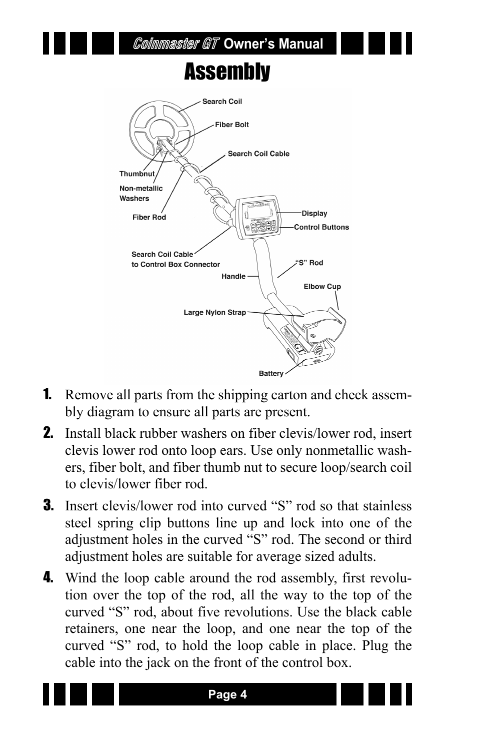 Assembly | White’s Electronics Coinmaster GT User Manual | Page 4 / 16