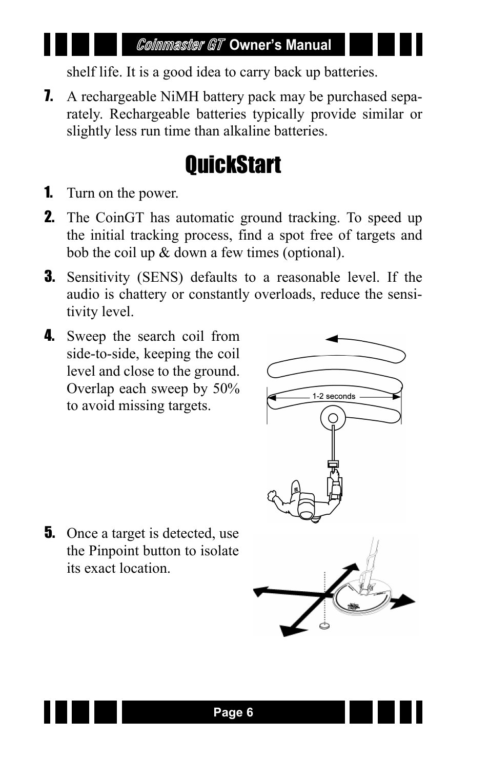 Quickstart | White’s Electronics Coinmaster GT User Manual | Page 6 / 16