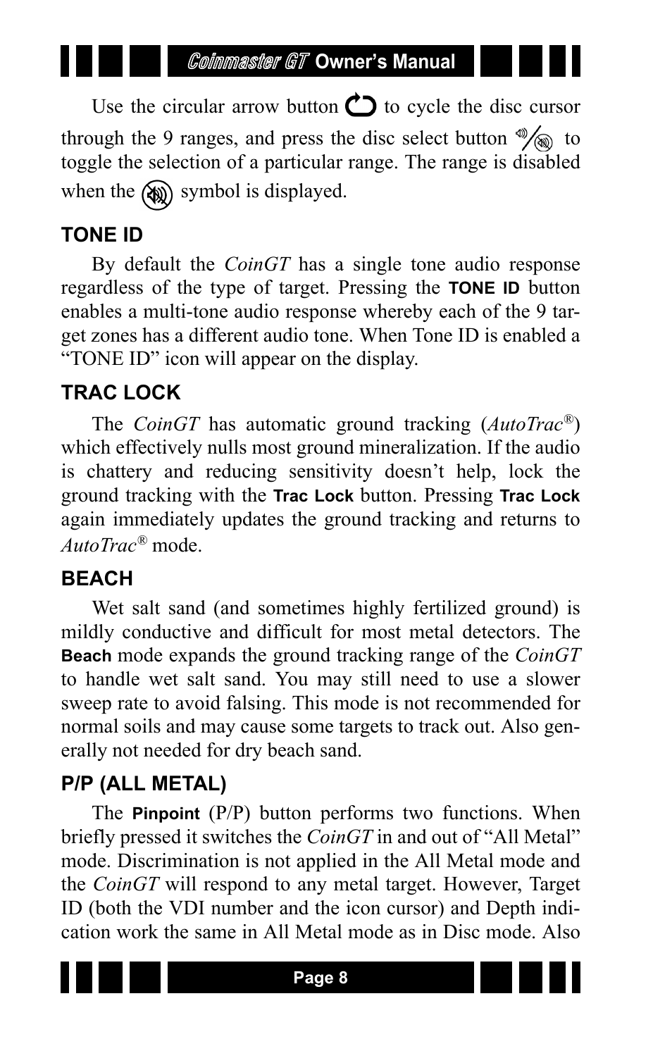 White’s Electronics Coinmaster GT User Manual | Page 8 / 16