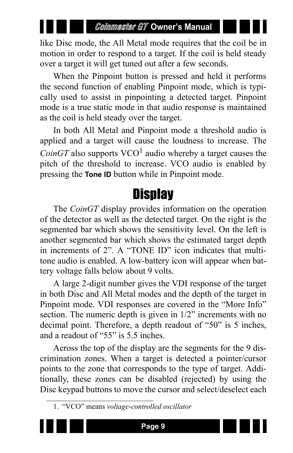 Display | White’s Electronics Coinmaster GT User Manual | Page 9 / 16