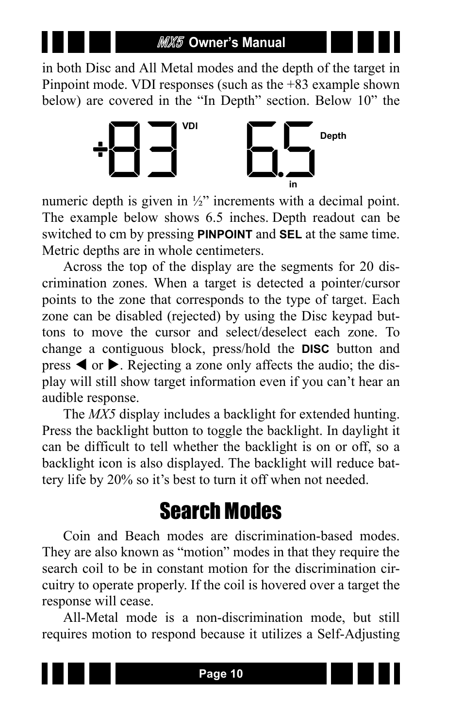 Search modes | White’s Electronics MX5 User Manual | Page 10 / 24