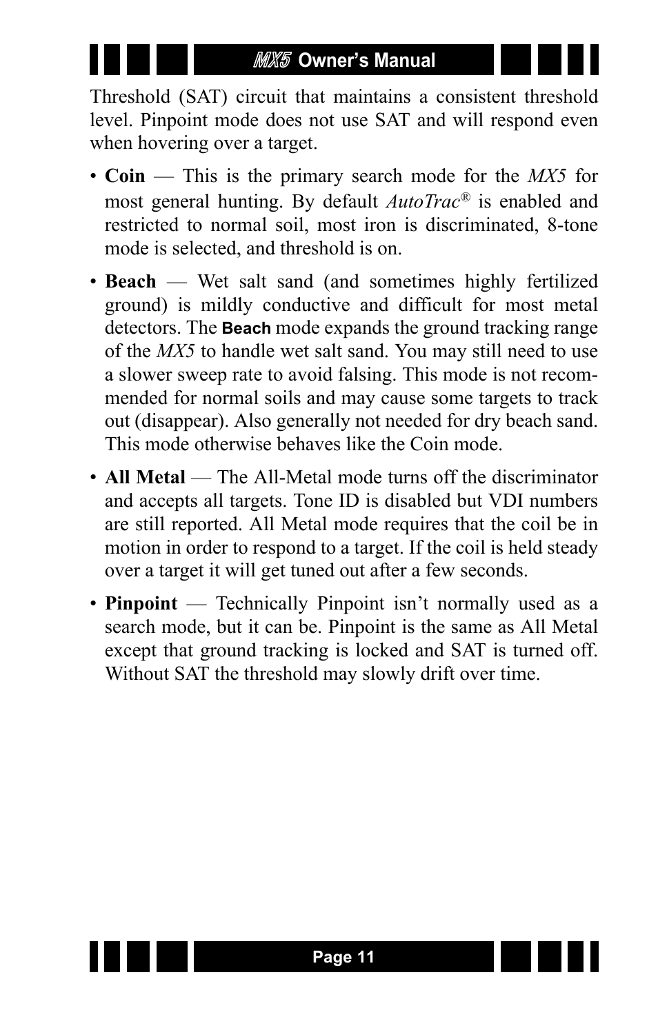 White’s Electronics MX5 User Manual | Page 11 / 24