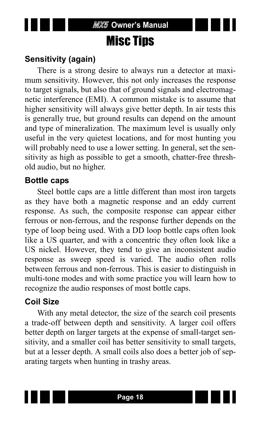 Misc tips | White’s Electronics MX5 User Manual | Page 18 / 24