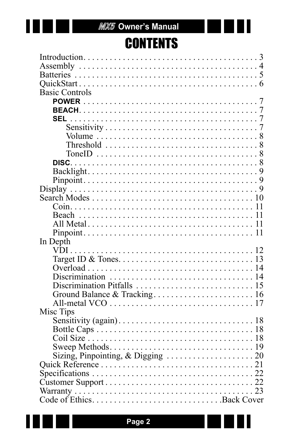 White’s Electronics MX5 User Manual | Page 2 / 24