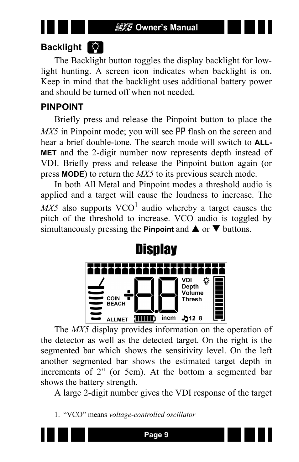 Display | White’s Electronics MX5 User Manual | Page 9 / 24