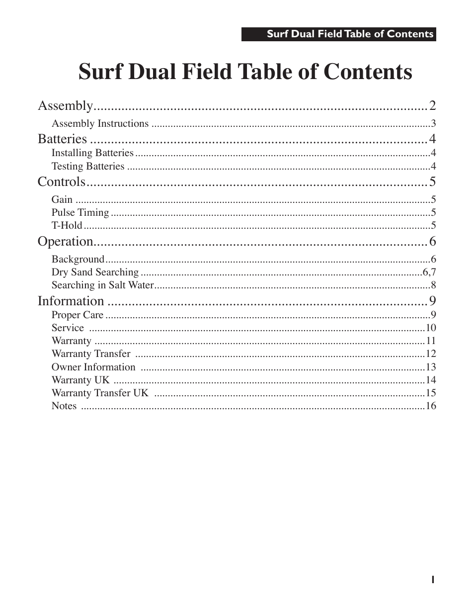 White’s Electronics Surfmaster DualField User Manual | 16 pages