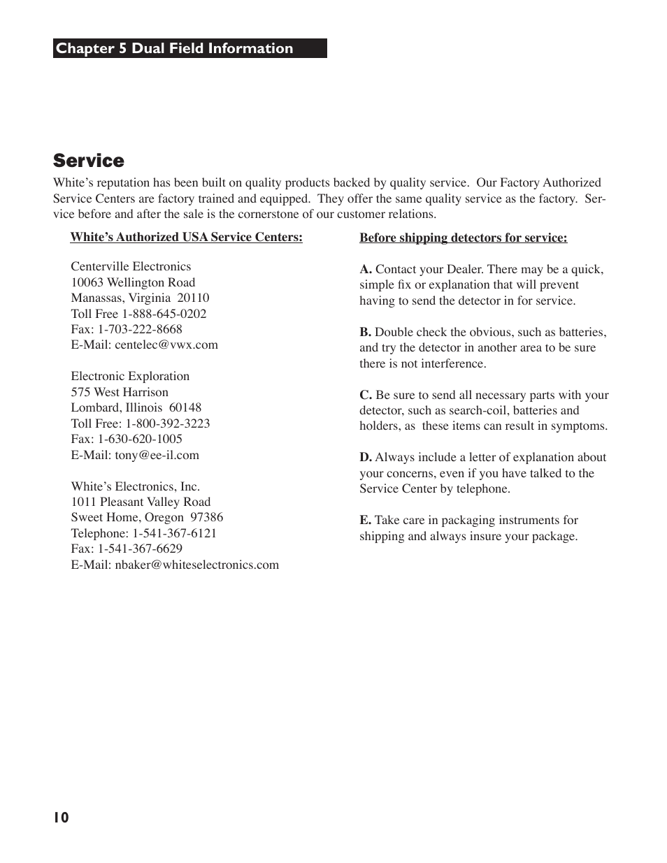 Service | White’s Electronics Surfmaster DualField User Manual | Page 10 / 16