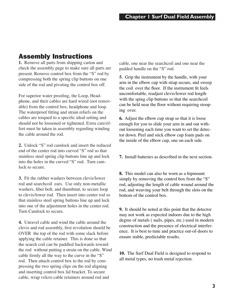 Assembly instructions | White’s Electronics Surfmaster DualField User Manual | Page 3 / 16