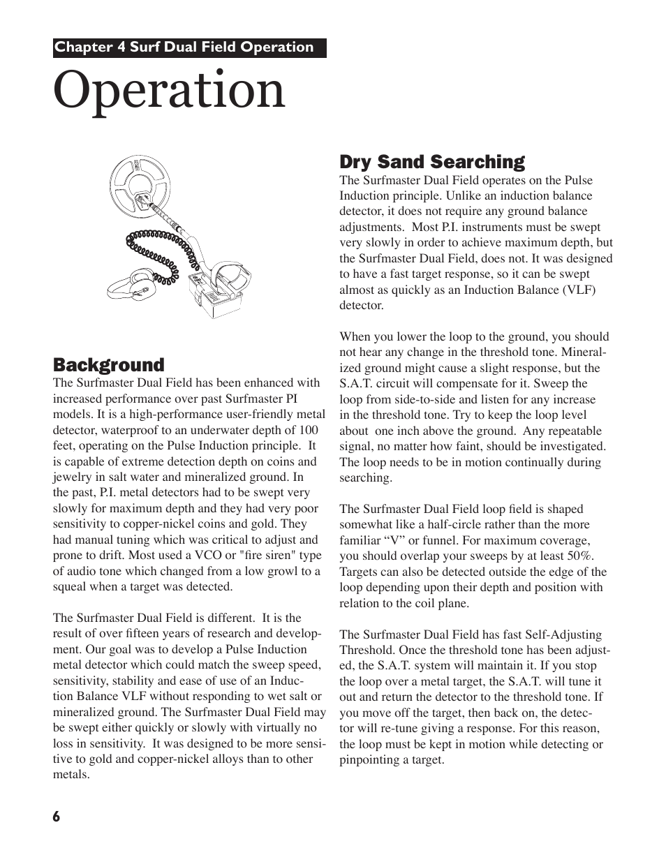 Operation, Dry sand searching, Background | White’s Electronics Surfmaster DualField User Manual | Page 6 / 16