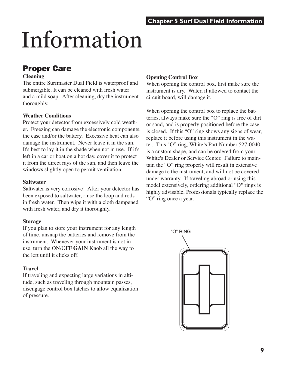 Information, Proper care | White’s Electronics Surfmaster DualField User Manual | Page 9 / 16