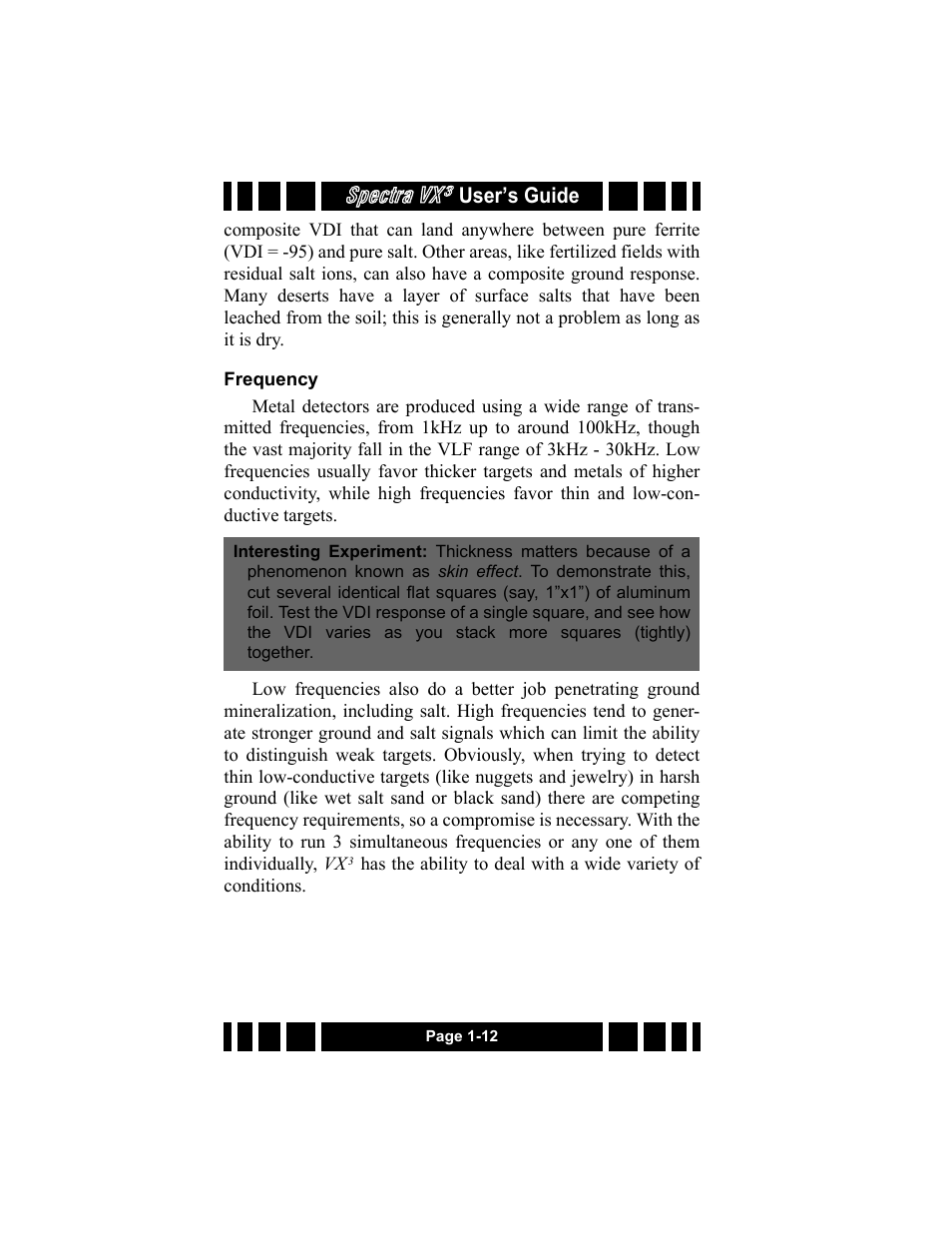 Frequency, Spectra vx | White’s Electronics Spectra VX3 User Manual | Page 18 / 88
