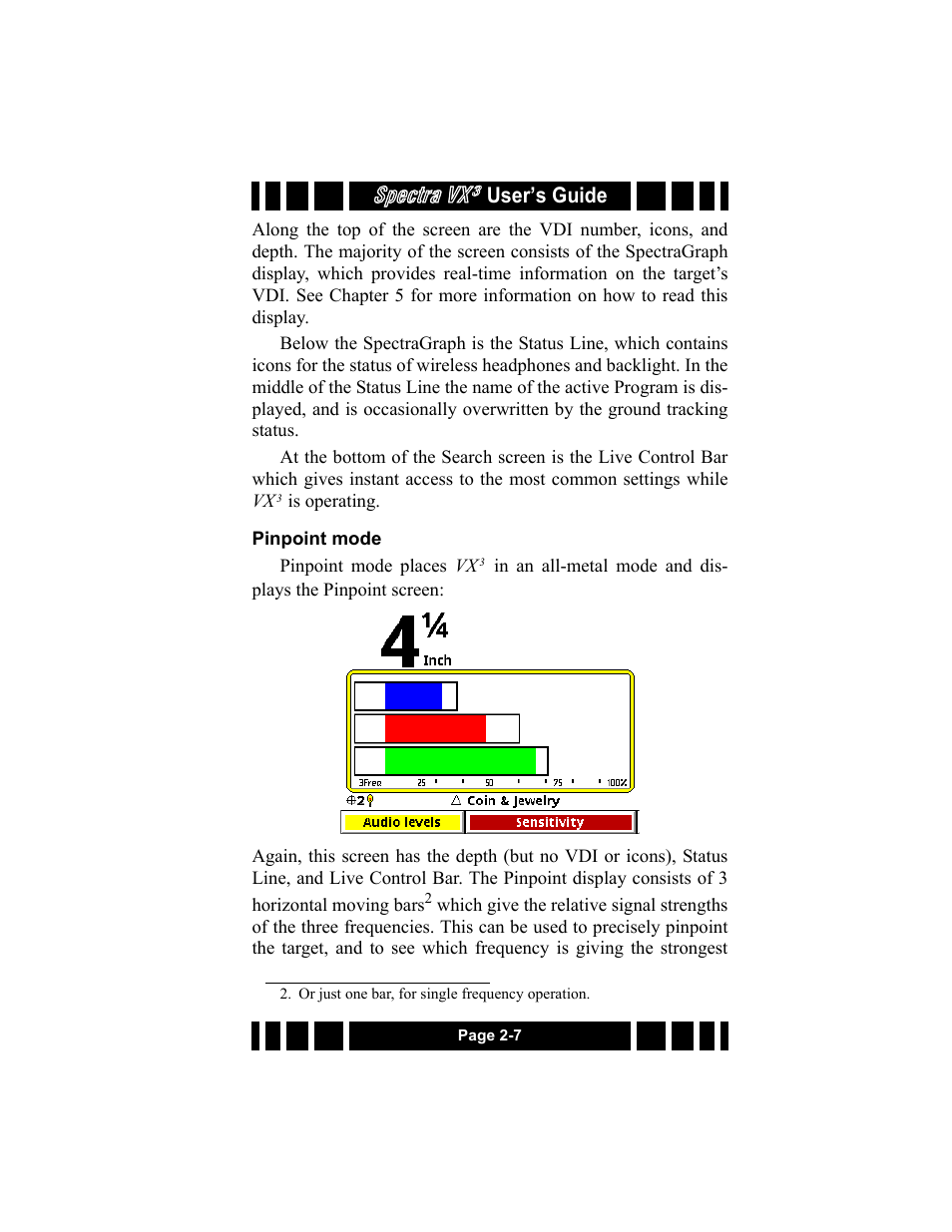 Pinpoint mode, Pinpoint mode -7, Spectra vx | User’s guide | White’s Electronics Spectra VX3 User Manual | Page 25 / 88