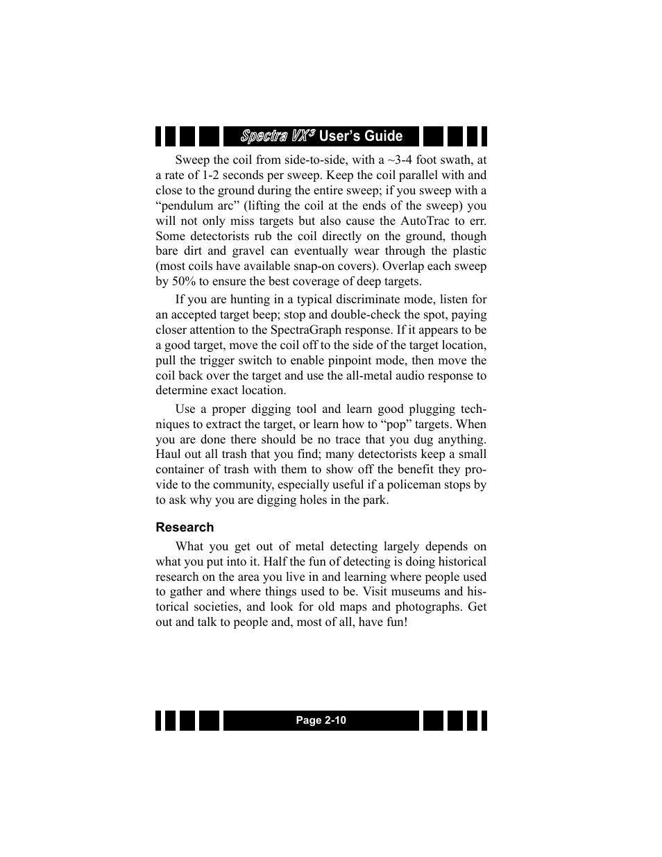 Research, Spectra vx | White’s Electronics Spectra VX3 User Manual | Page 28 / 88