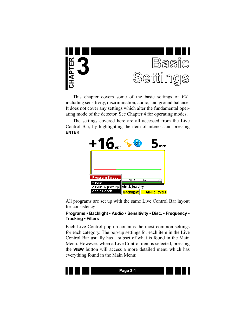 Basic settings | White’s Electronics Spectra VX3 User Manual | Page 29 / 88