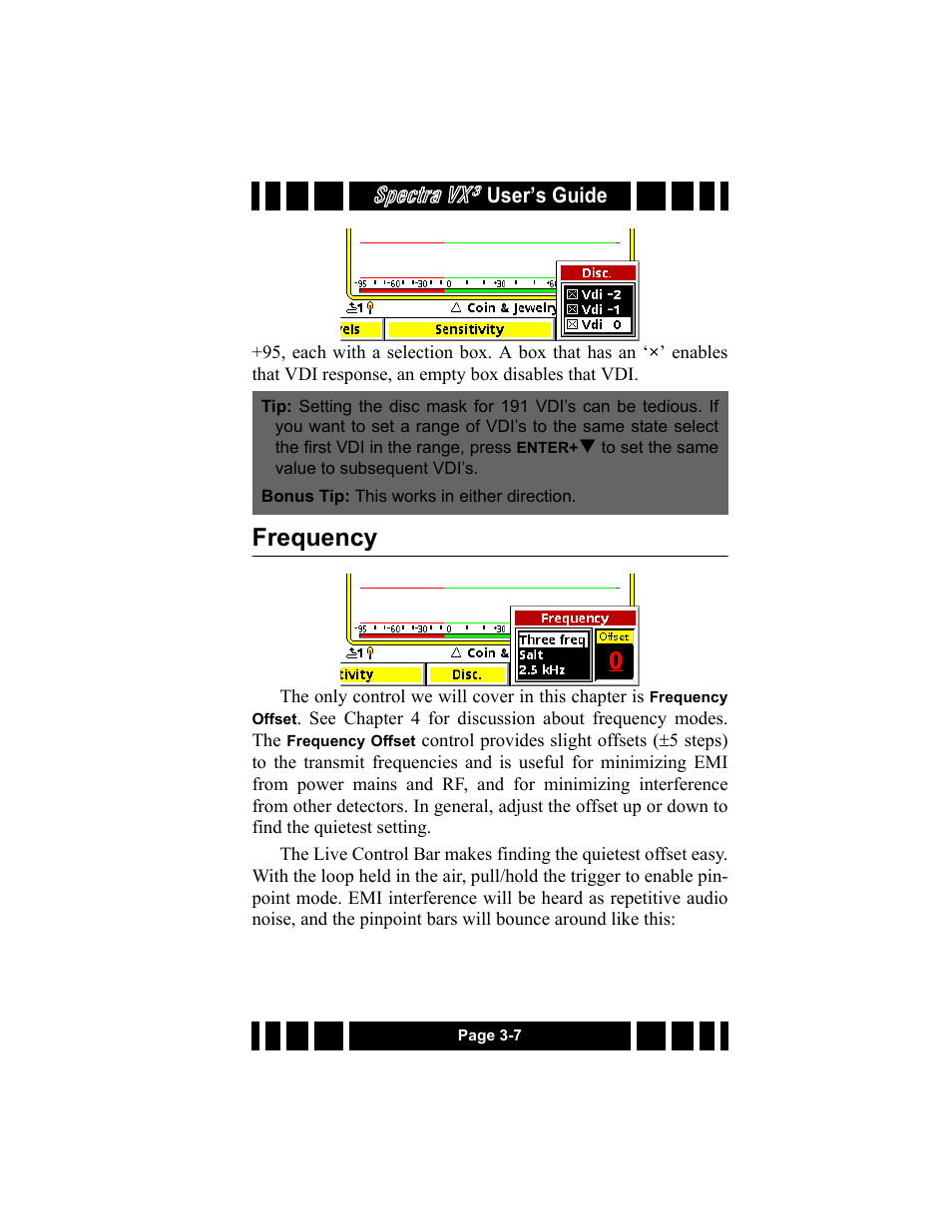 Frequency, Frequency -7, Spectra vx | White’s Electronics Spectra VX3 User Manual | Page 35 / 88