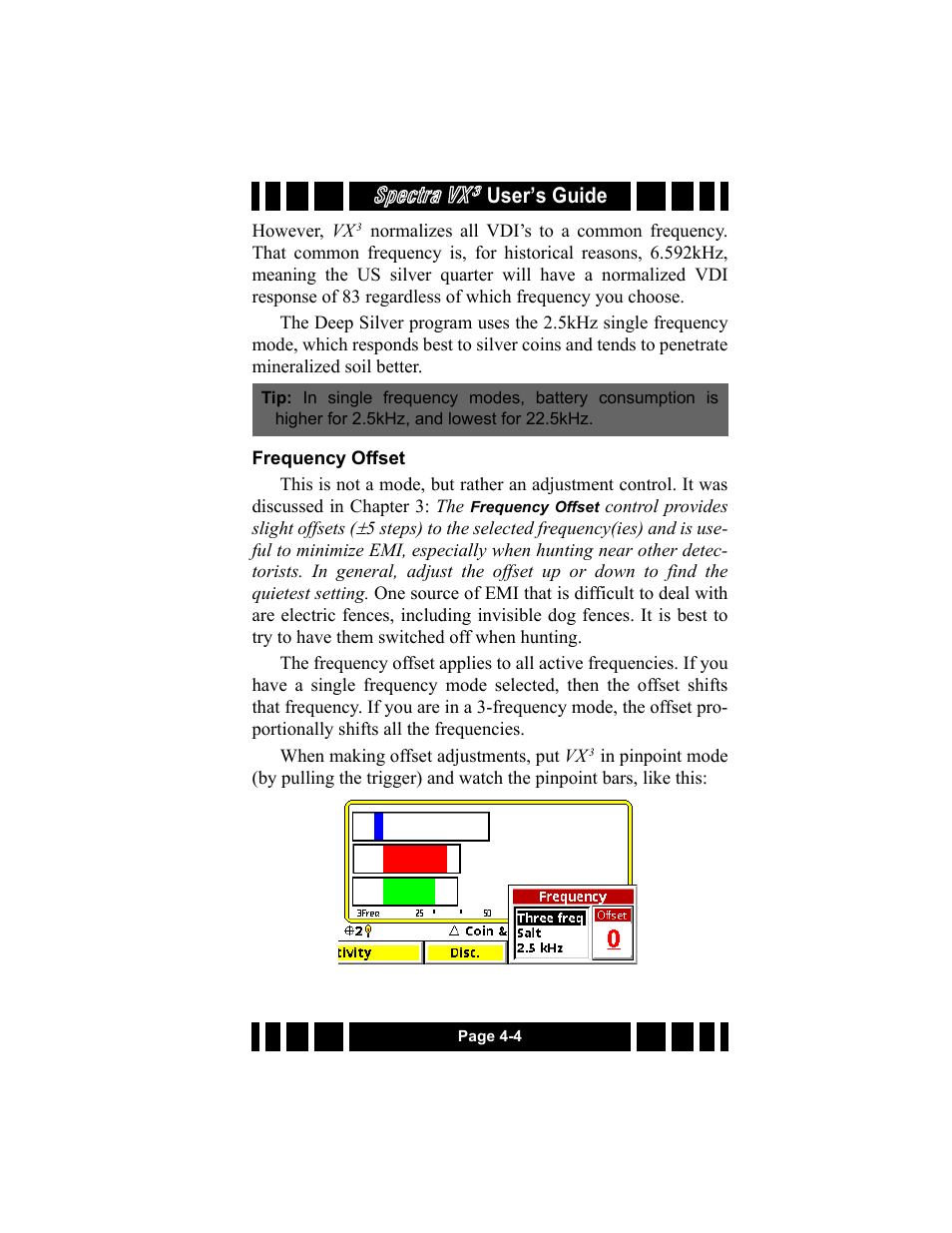 Frequency offset, Spectra vx | White’s Electronics Spectra VX3 User Manual | Page 41 / 88