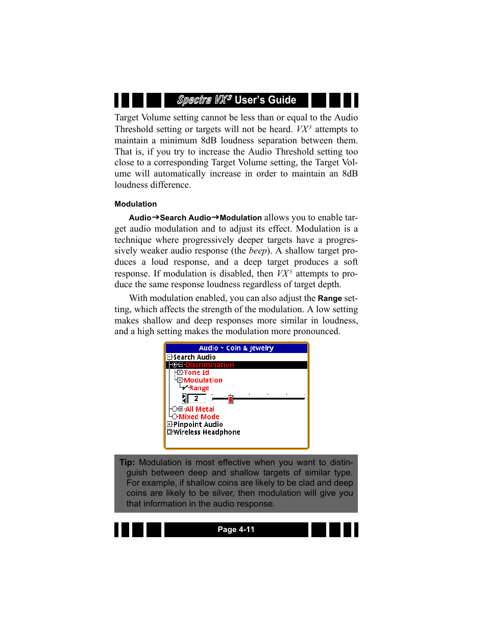 Modulation, Spectra vx, User’s guide | White’s Electronics Spectra VX3 User Manual | Page 48 / 88
