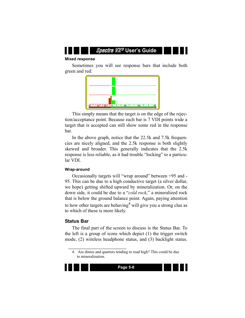 Mixed response, Wrap-around, Status bar | Status bar -8, Spectra vx | White’s Electronics Spectra VX3 User Manual | Page 61 / 88