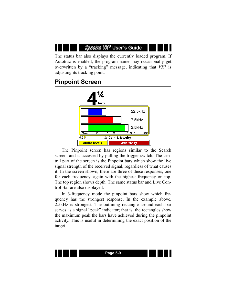 Pinpoint screen, Pinpoint screen -9, Spectra vx | White’s Electronics Spectra VX3 User Manual | Page 62 / 88