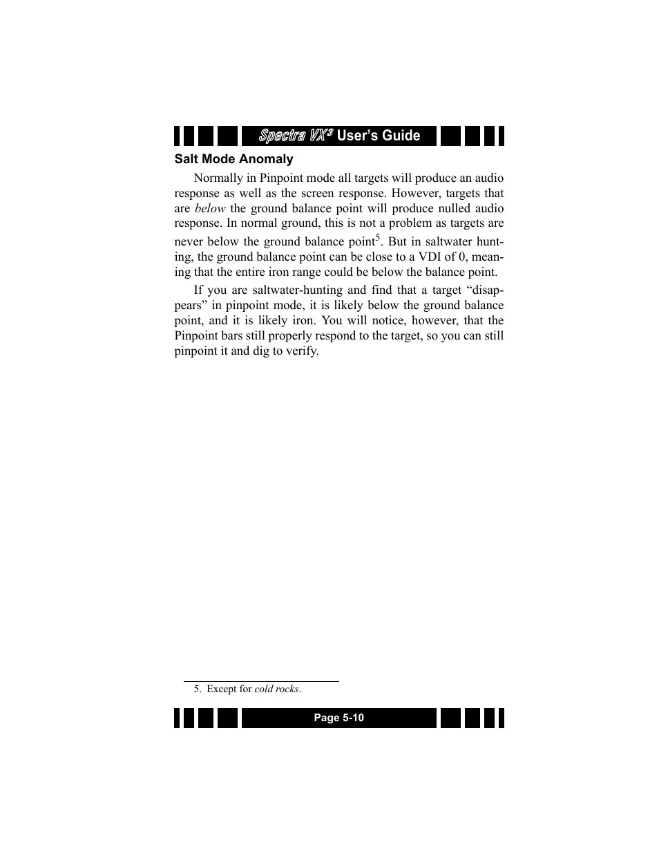 Salt mode anomaly, Salt mode anomaly -9, Spectra vx | White’s Electronics Spectra VX3 User Manual | Page 63 / 88