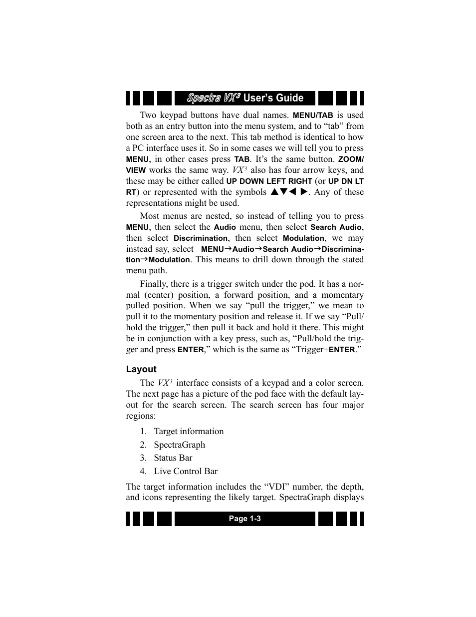 Layout, Spectra vx, User’s guide | White’s Electronics Spectra VX3 User Manual | Page 9 / 88