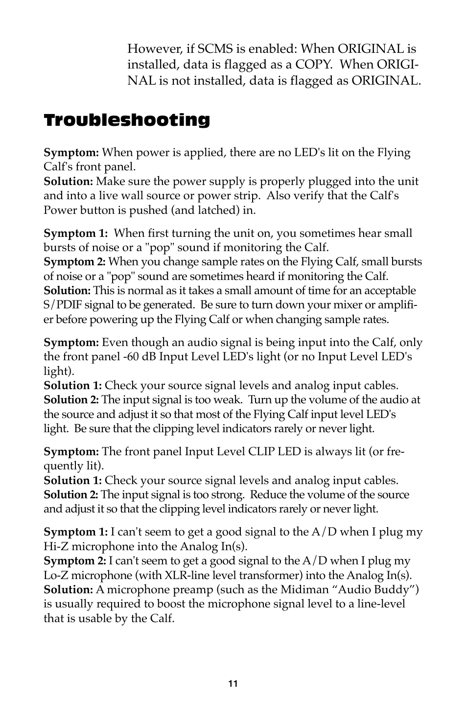 Troubleshooting | M-AUDIO Flying Calf User Manual | Page 11 / 12