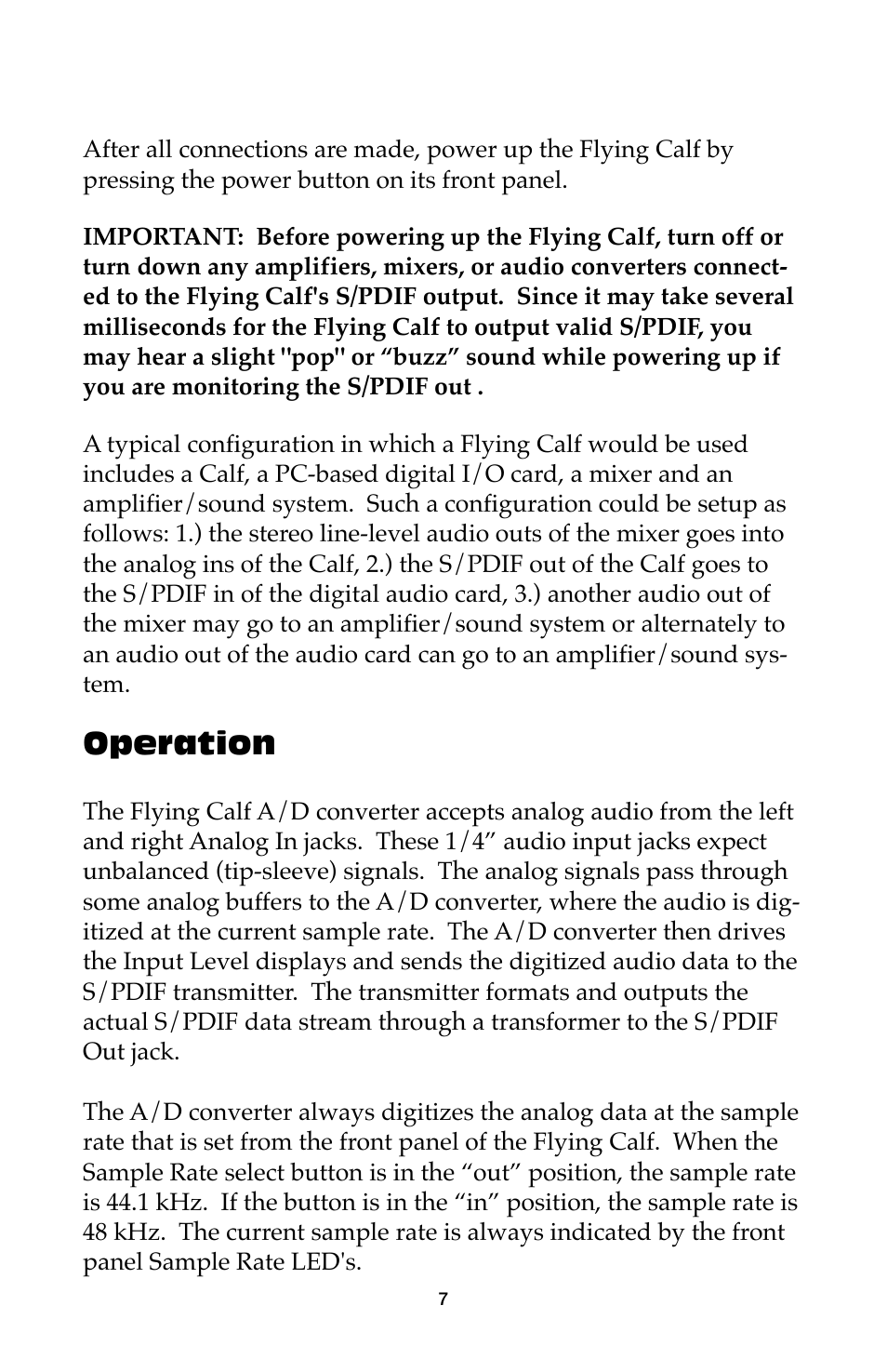 Operation | M-AUDIO Flying Calf User Manual | Page 7 / 12