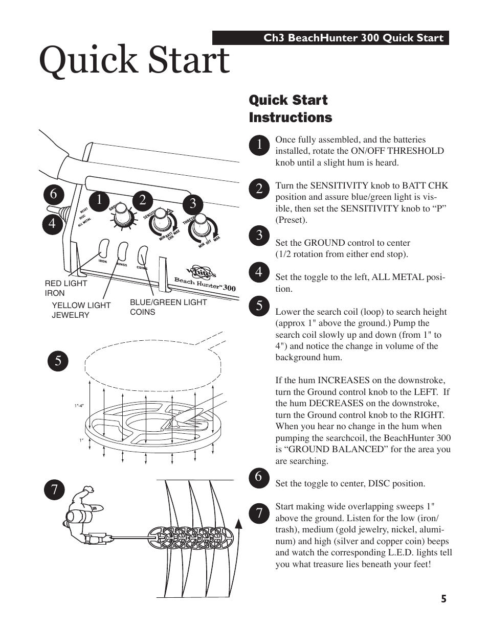 Quick start | White’s Electronics Beach Hunter 300 User Manual | Page 5 / 16