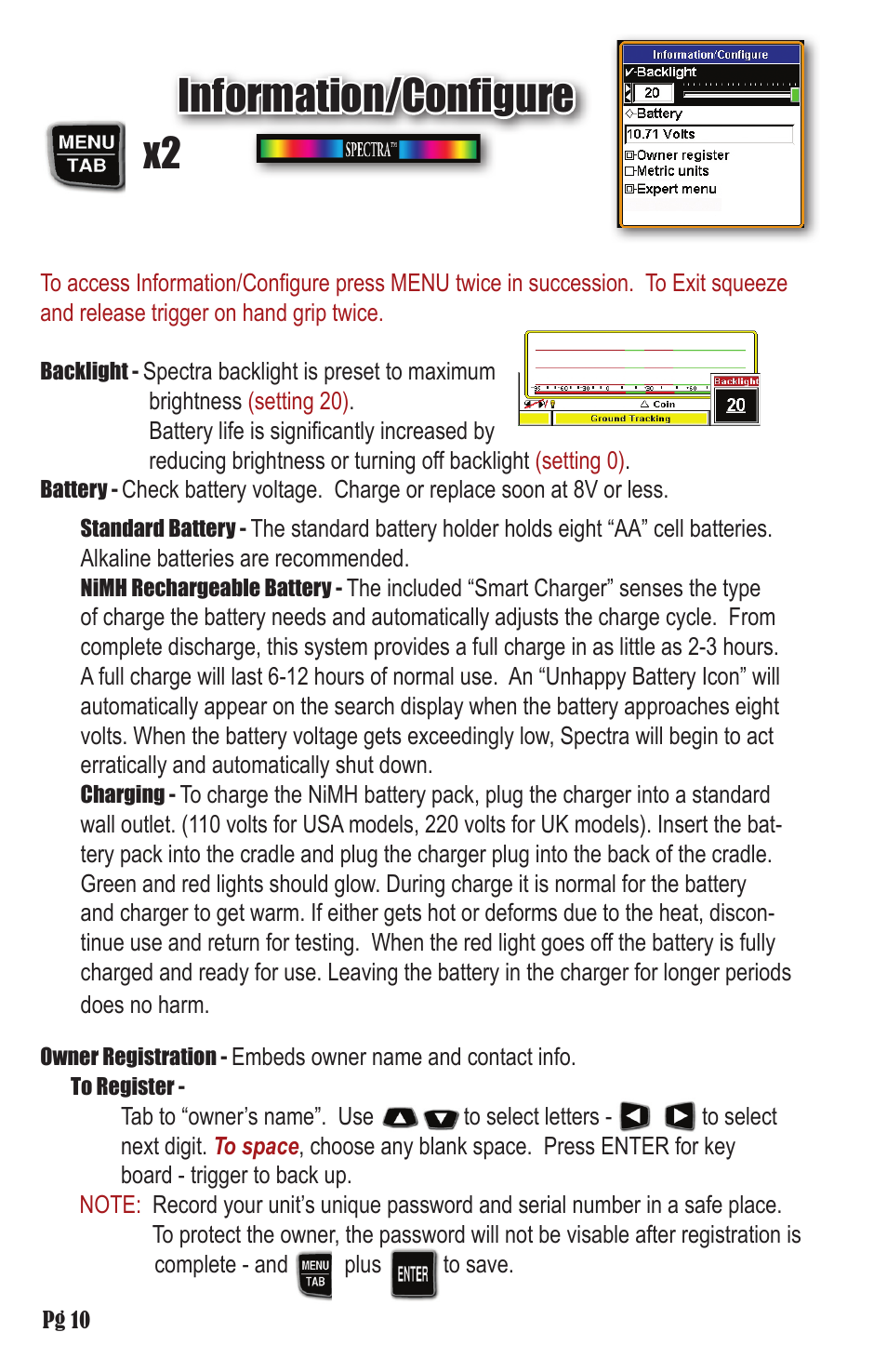 Information/configure | White’s Electronics Spectra V3 Field Guide User Manual | Page 10 / 12