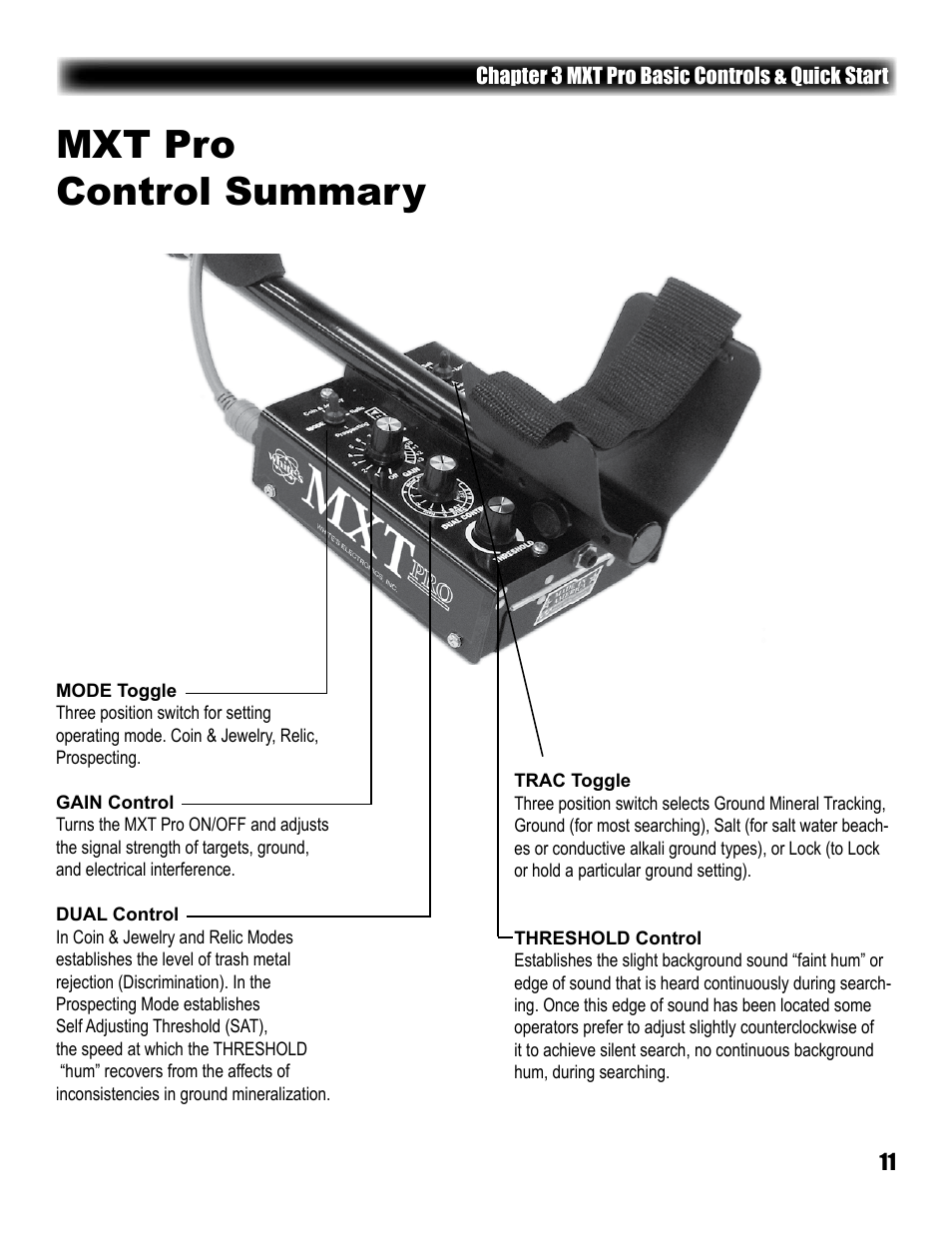 Mxt pro control summary | White’s Electronics MXT Pro User Manual | Page 11 / 40
