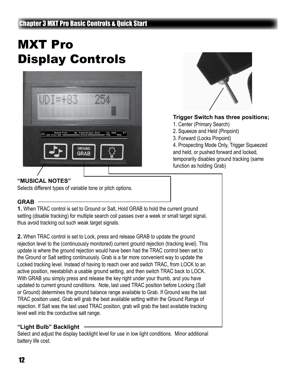 Mxt pro display controls | White’s Electronics MXT Pro User Manual | Page 12 / 40