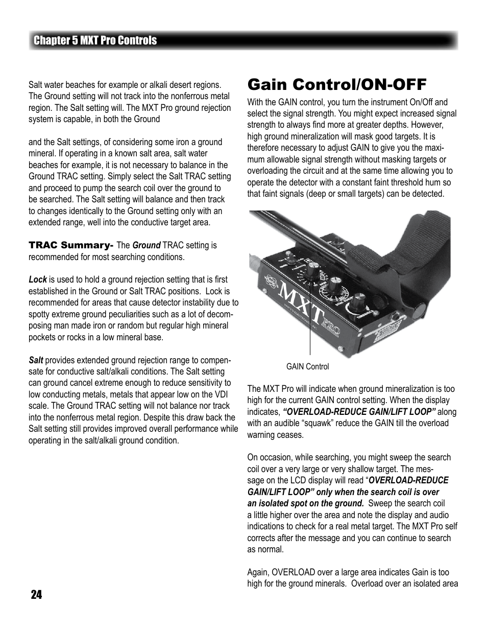 Gain control/on-off | White’s Electronics MXT Pro User Manual | Page 24 / 40