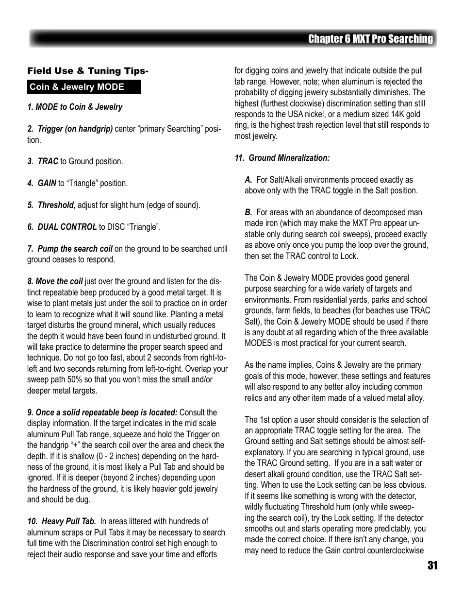 White’s Electronics MXT Pro User Manual | Page 31 / 40