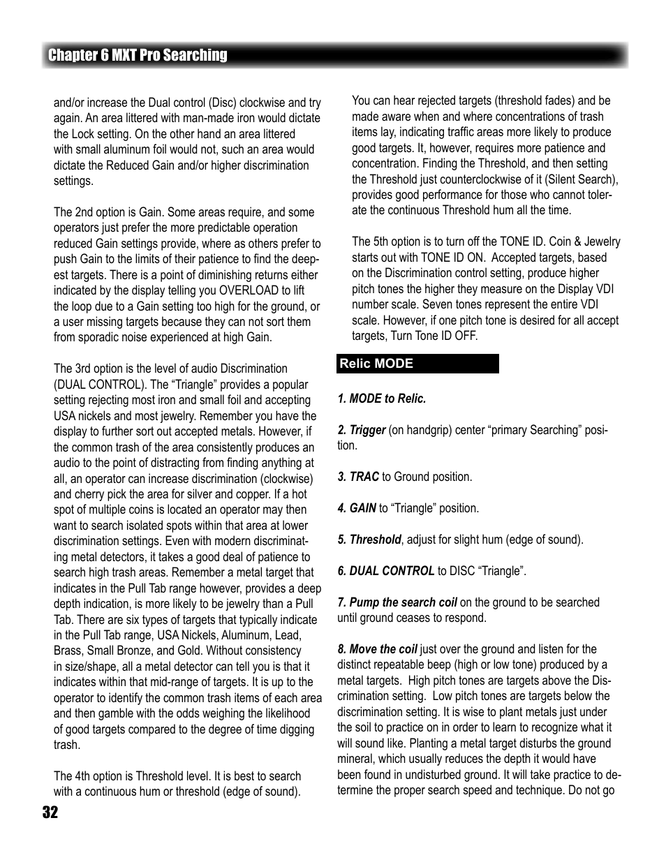 White’s Electronics MXT Pro User Manual | Page 32 / 40
