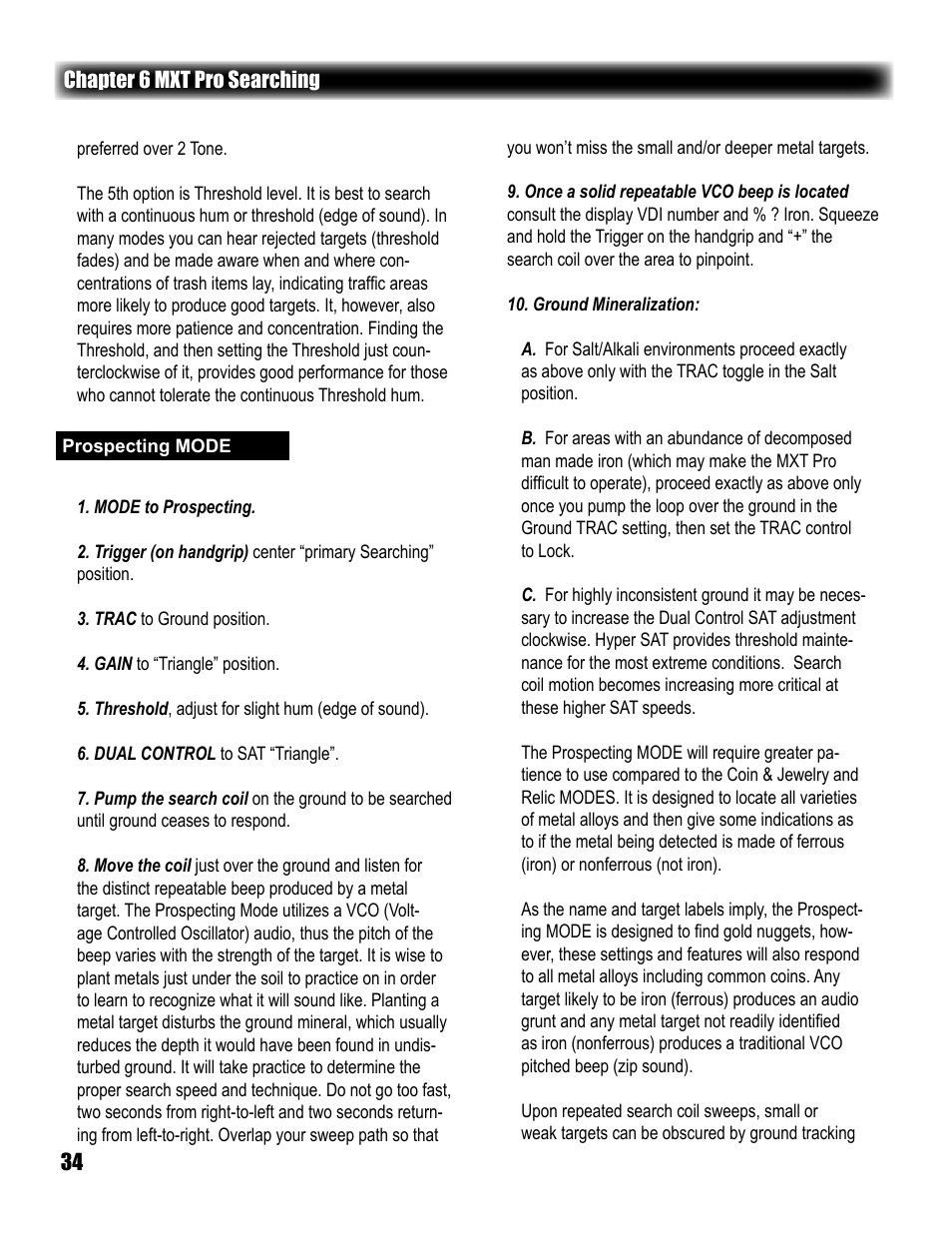 White’s Electronics MXT Pro User Manual | Page 34 / 40