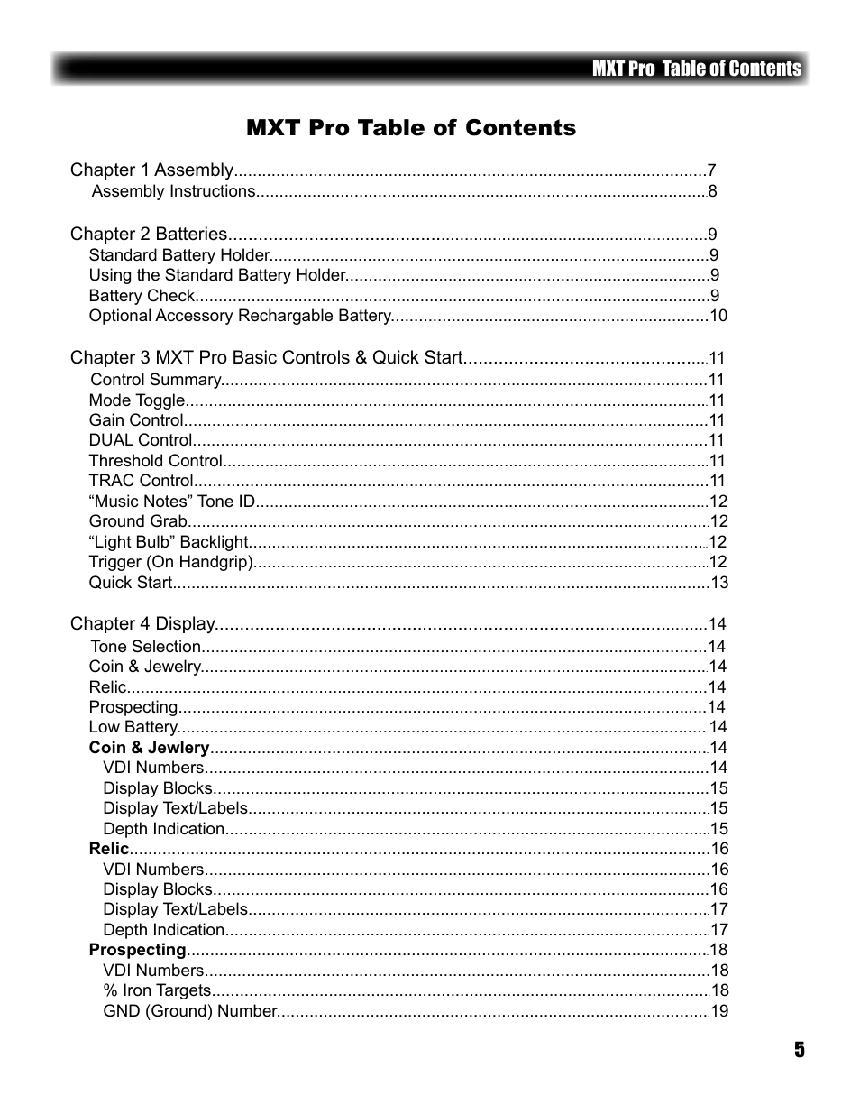 White’s Electronics MXT Pro User Manual | Page 5 / 40