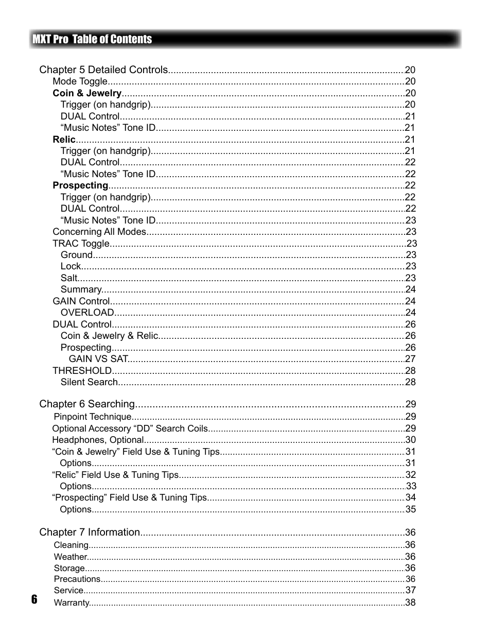 White’s Electronics MXT Pro User Manual | Page 6 / 40