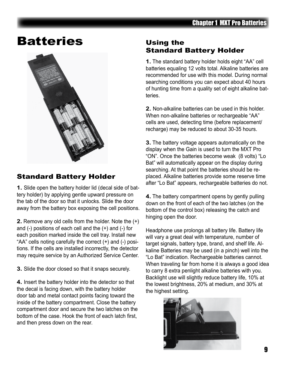 Batteries | White’s Electronics MXT Pro User Manual | Page 9 / 40
