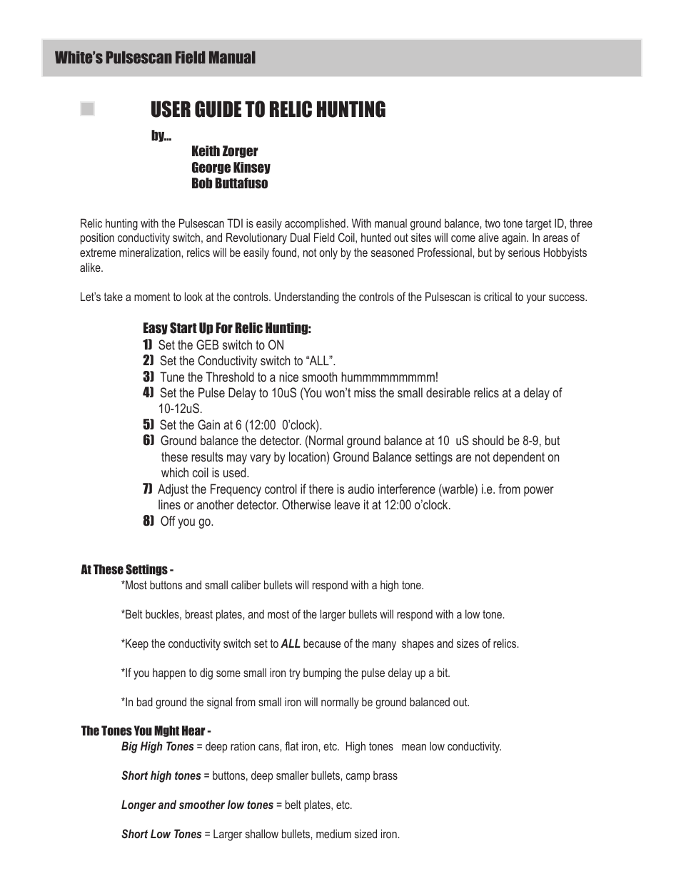 User guide to relic hunting | White’s Electronics Classic 1 SL User Manual | Page 10 / 16