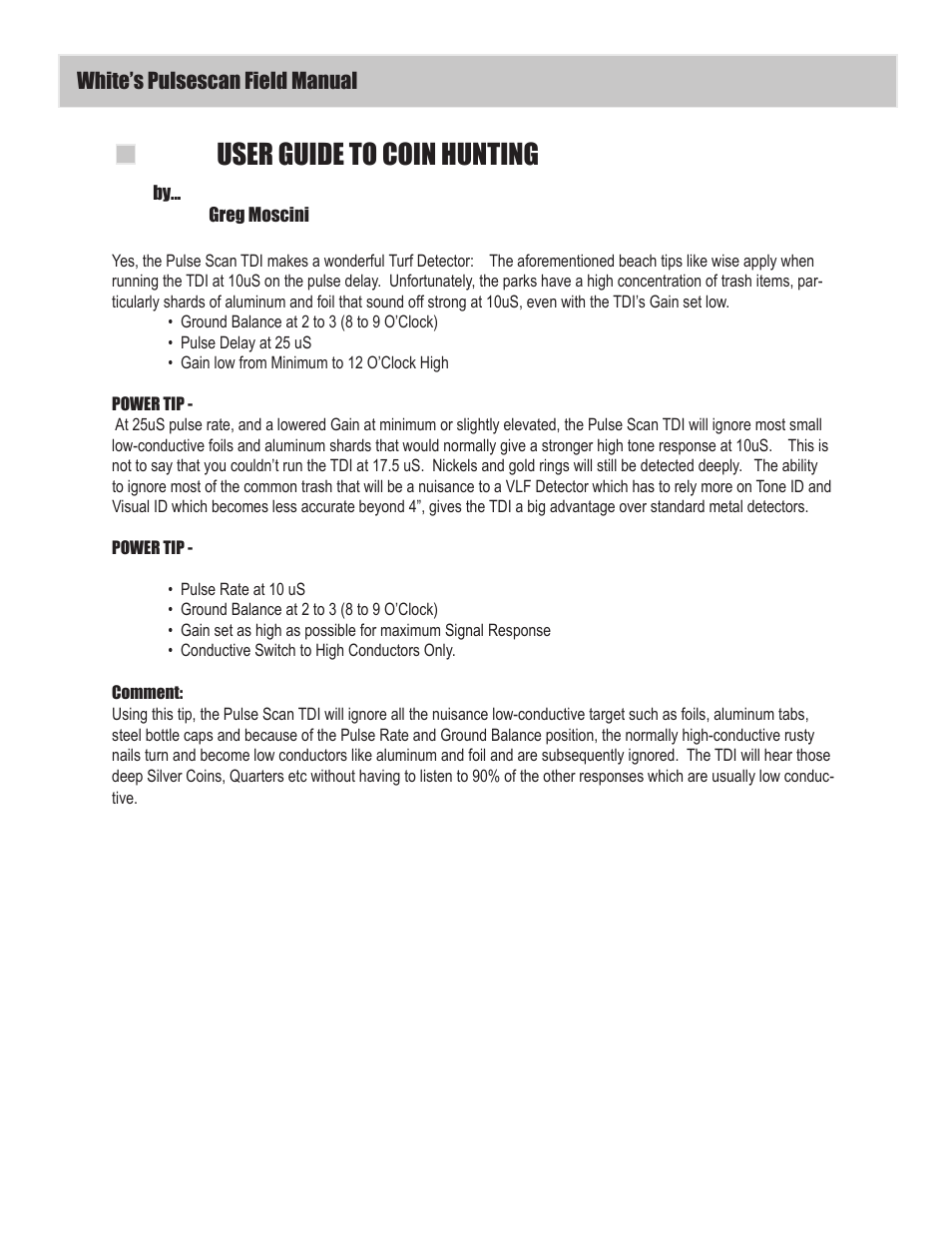 User guide to coin hunting | White’s Electronics Classic 1 SL User Manual | Page 14 / 16