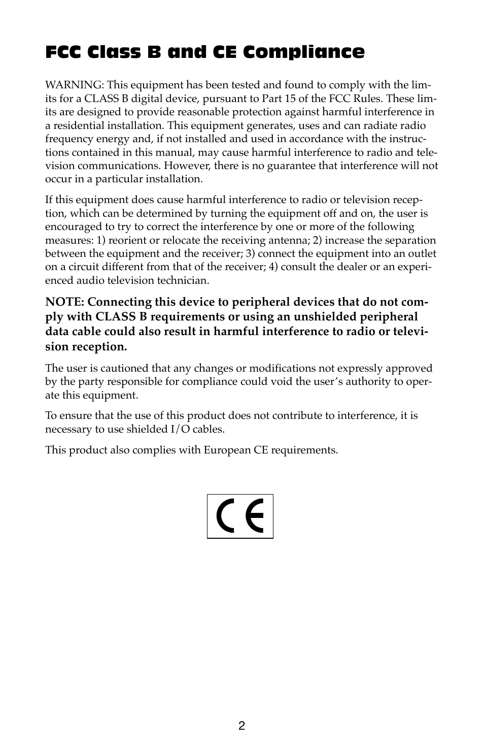 Fcc class b and ce compliance | M-AUDIO Flying Cow User Manual | Page 2 / 12