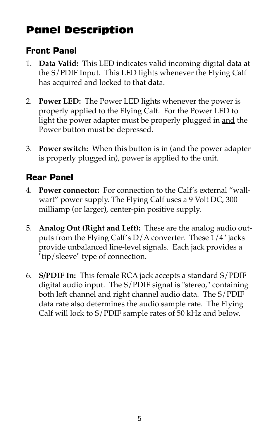 Panel description | M-AUDIO Flying Cow User Manual | Page 5 / 12