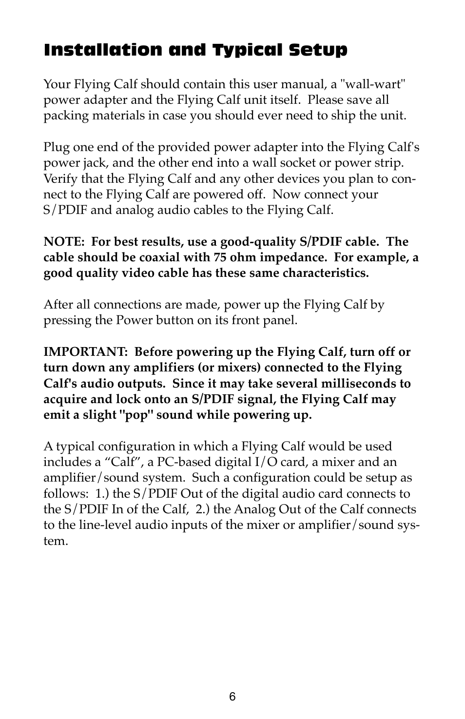 Installation and typical setup | M-AUDIO Flying Cow User Manual | Page 6 / 12