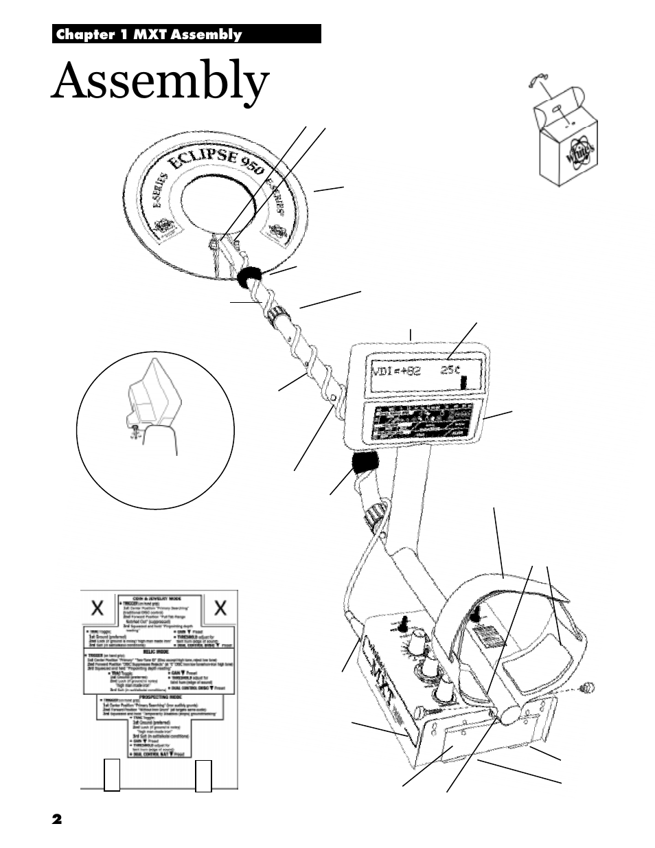 Assembly, Chapter 1 mxt assembly | White’s Electronics MXT User Manual | Page 4 / 40